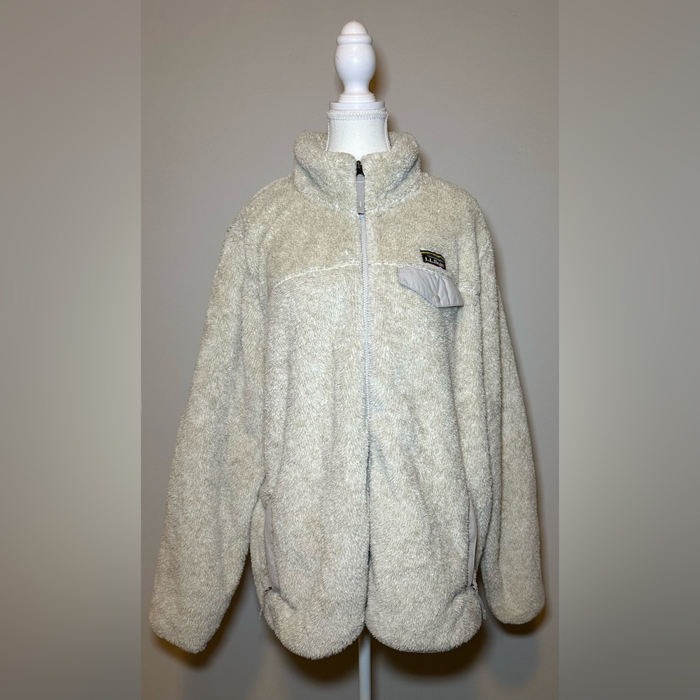 L.L. Bean High Pile Fleece Jacket cream white plus size 3X warm cozy thick‎ zip - Picture 2 of 15